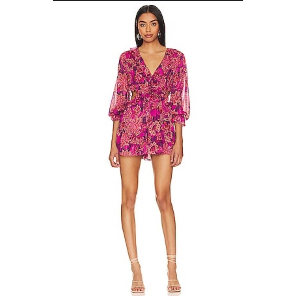 Misa Los Angeles Romper Azalea Fuchsia Batik‎ Cut Out Sides Size S
